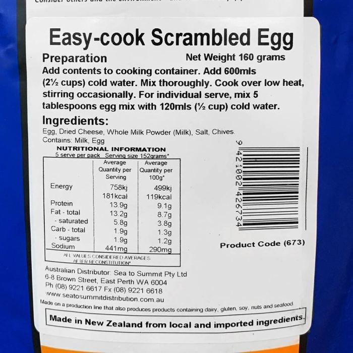 Nutrition facts for eggs scrambled